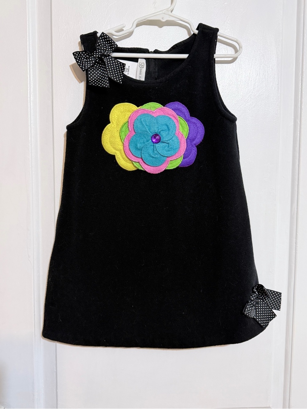 Girls Black Floral Appliqué Dress Sz 6